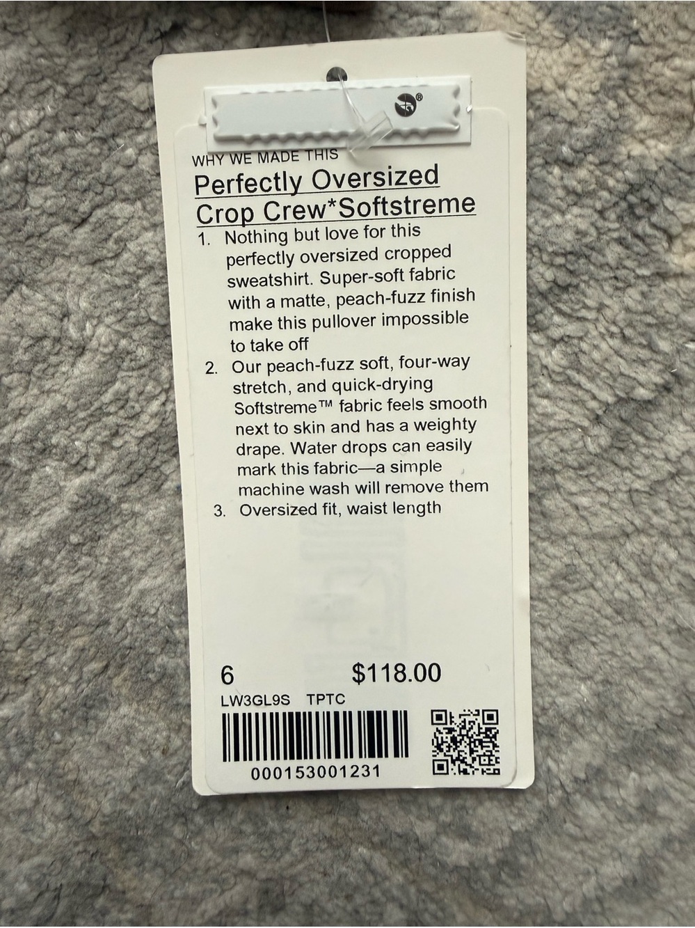 Lululemon Softstreme Perfectly Oversized Cropped Crew Taupetastic (NWT) - Picture 9 of 9